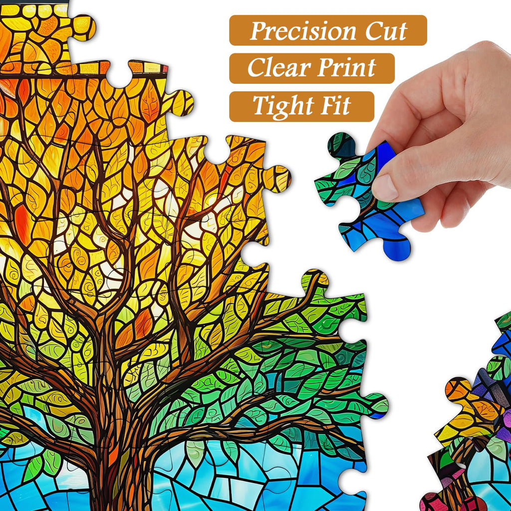 PICKFORU 1000 Piece Stained Glass Tree of Life Puzzle – Rainbow Mosaic Jigsaw for Adults