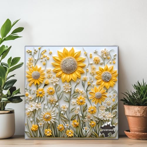 PICKFORU 1000-Piece Sunflower Puzzle for Adults – Challenging Nature Jigsaw with Golden Wildflower Art
