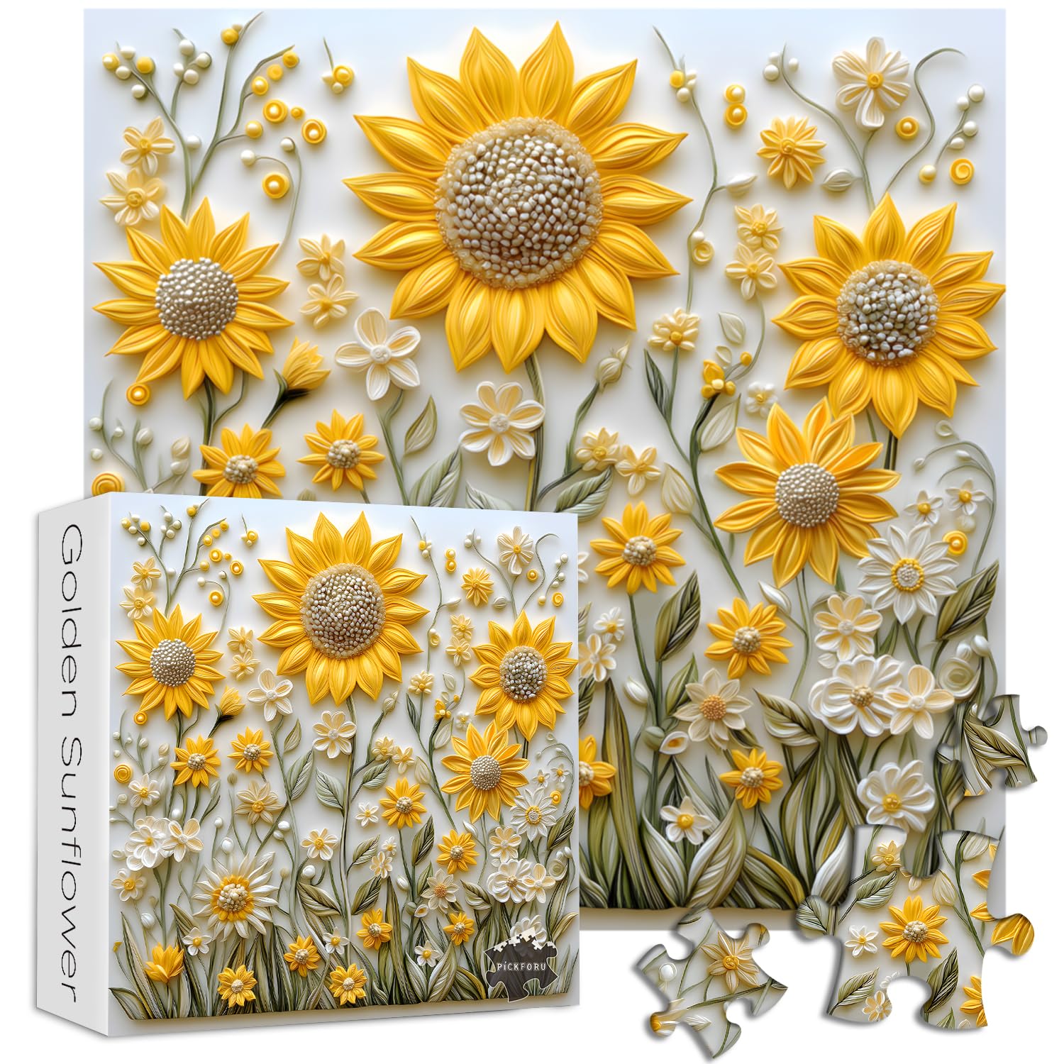 PICKFORU 1000-Piece Sunflower Puzzle for Adults – Challenging Nature Jigsaw with Golden Wildflower Art