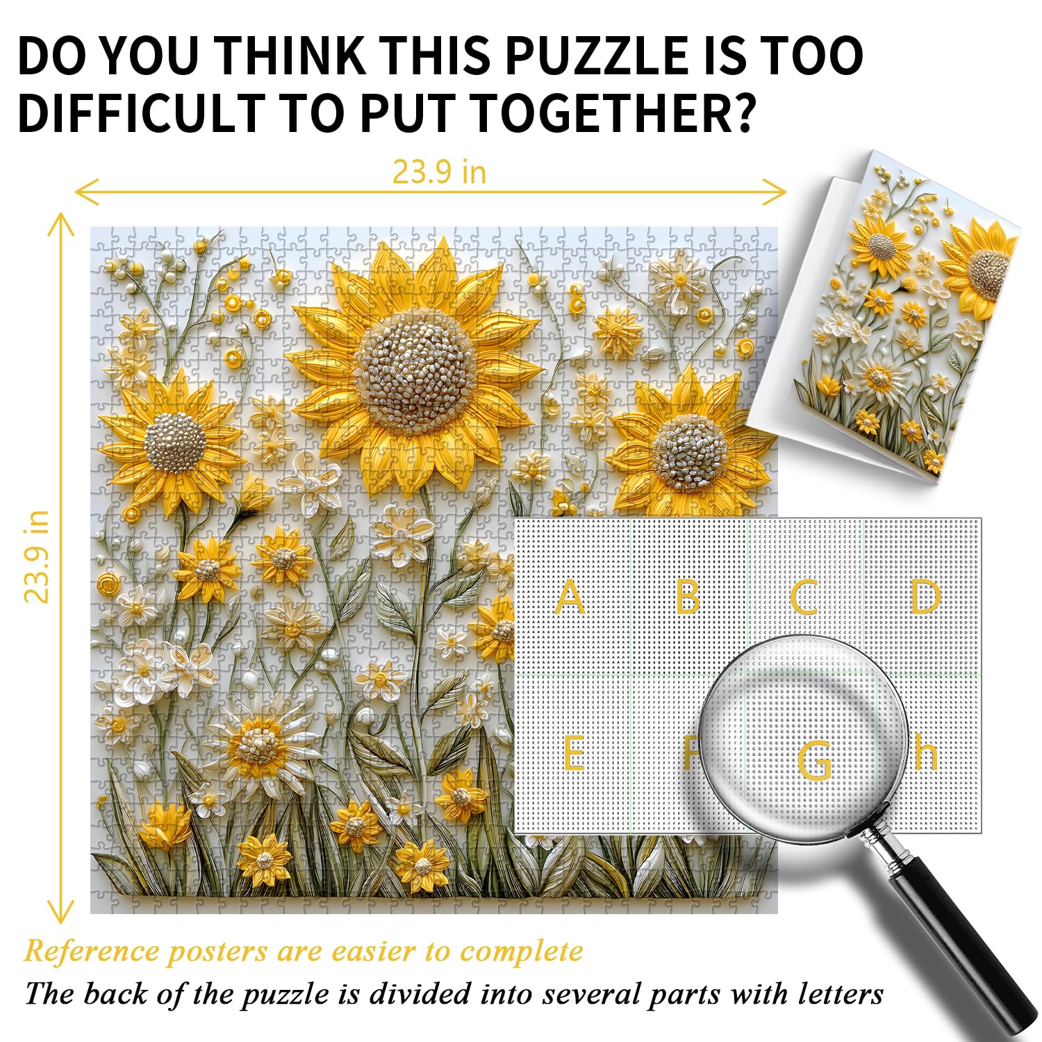 PICKFORU 1000-Piece Sunflower Puzzle for Adults – Challenging Nature Jigsaw with Golden Wildflower Art