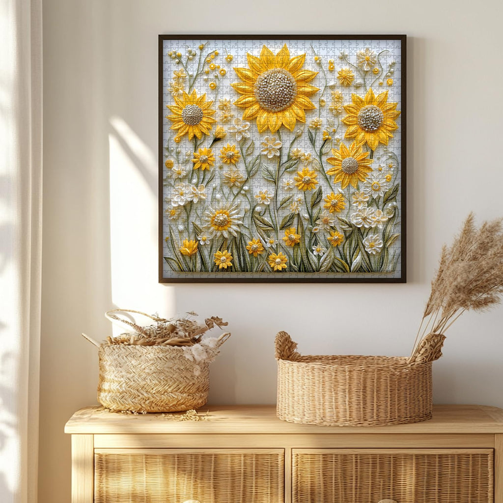 PICKFORU 1000-Piece Sunflower Puzzle for Adults – Challenging Nature Jigsaw with Golden Wildflower Art
