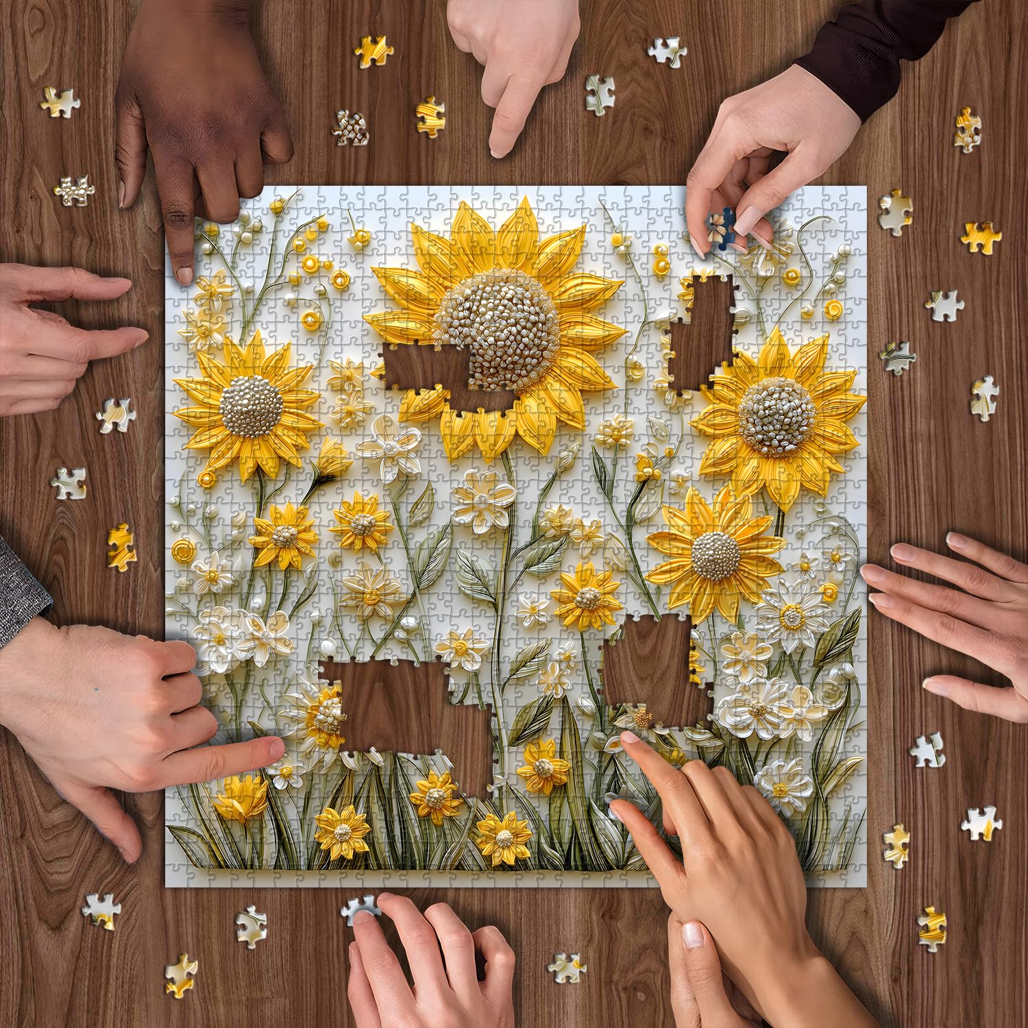 PICKFORU 1000-Piece Sunflower Puzzle for Adults – Challenging Nature Jigsaw with Golden Wildflower Art