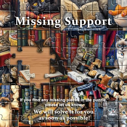 PICKFORU 1000-Piece Vintage Cat Library Jigsaw Puzzle for Adults – Retro Book Kitten Scene, 23.85 x 23.85 Inches