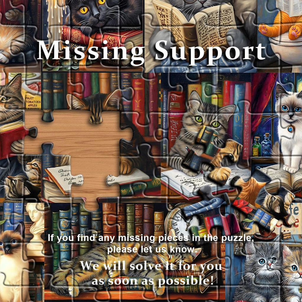 PICKFORU 1000-Piece Vintage Cat Library Jigsaw Puzzle for Adults – Retro Book Kitten Scene, 23.85 x 23.85 Inches