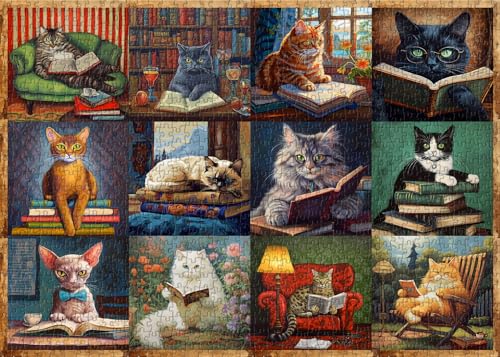PICKFORU 1000-Piece Vintage Cat Puzzle – Retro Animal Jigsaw for Adults