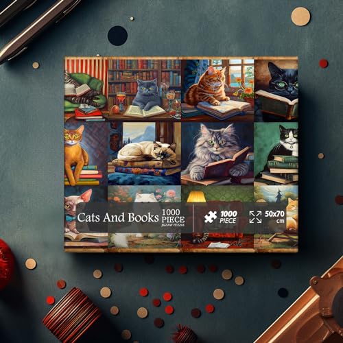 PICKFORU 1000-Piece Vintage Cat Puzzle – Retro Animal Jigsaw for Adults