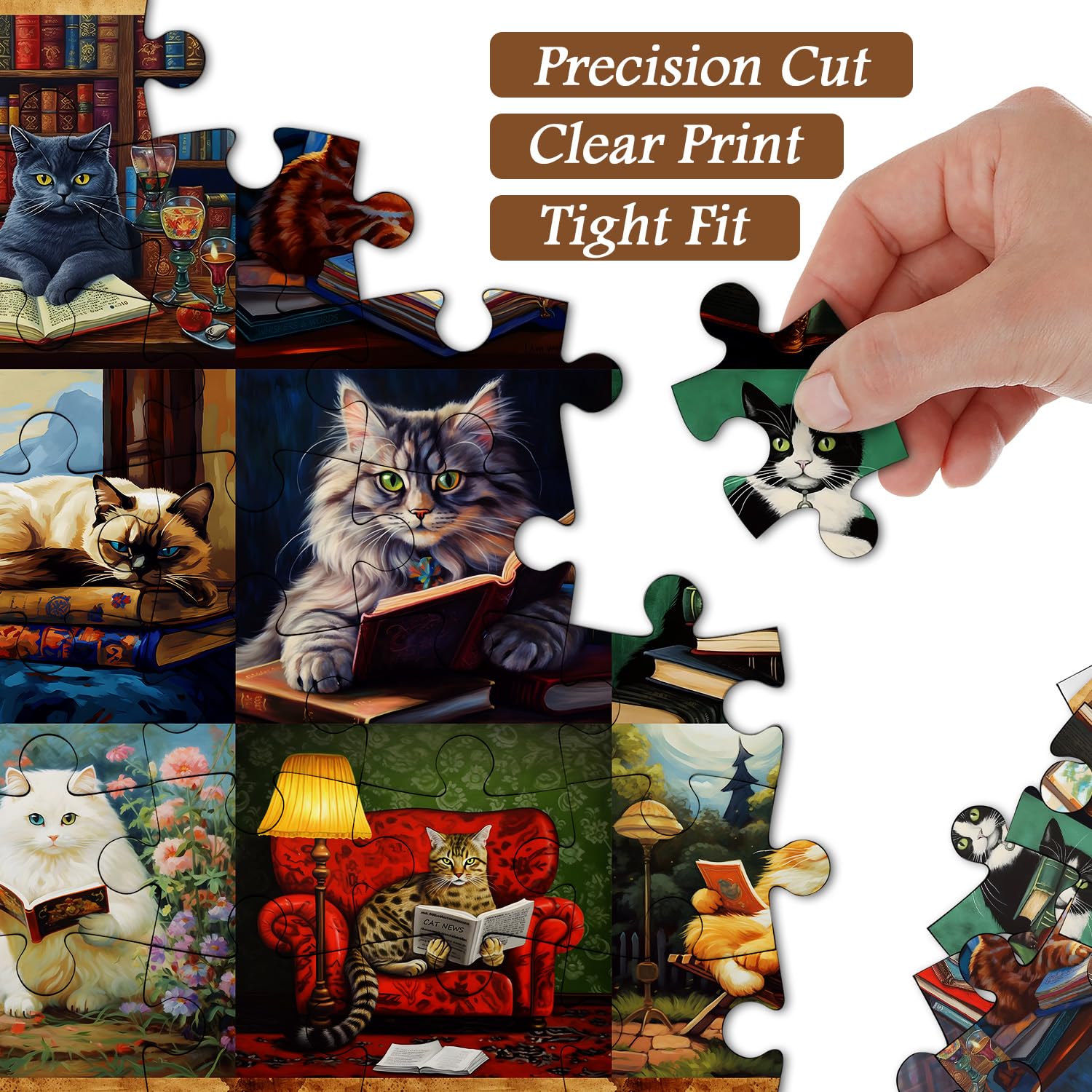 PICKFORU 1000-Piece Vintage Cat Puzzle – Retro Animal Jigsaw for Adults
