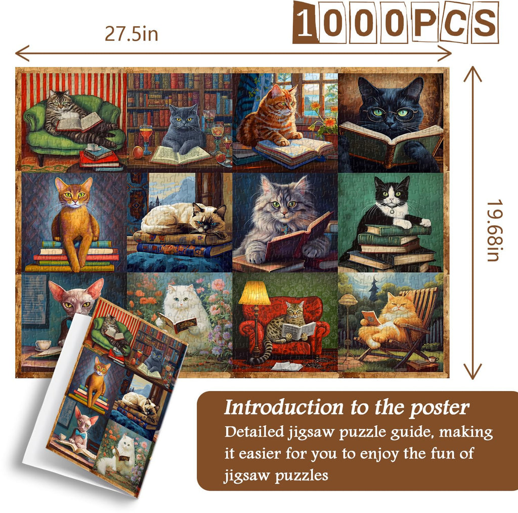 PICKFORU 1000-Piece Vintage Cat Puzzle – Retro Animal Jigsaw for Adults