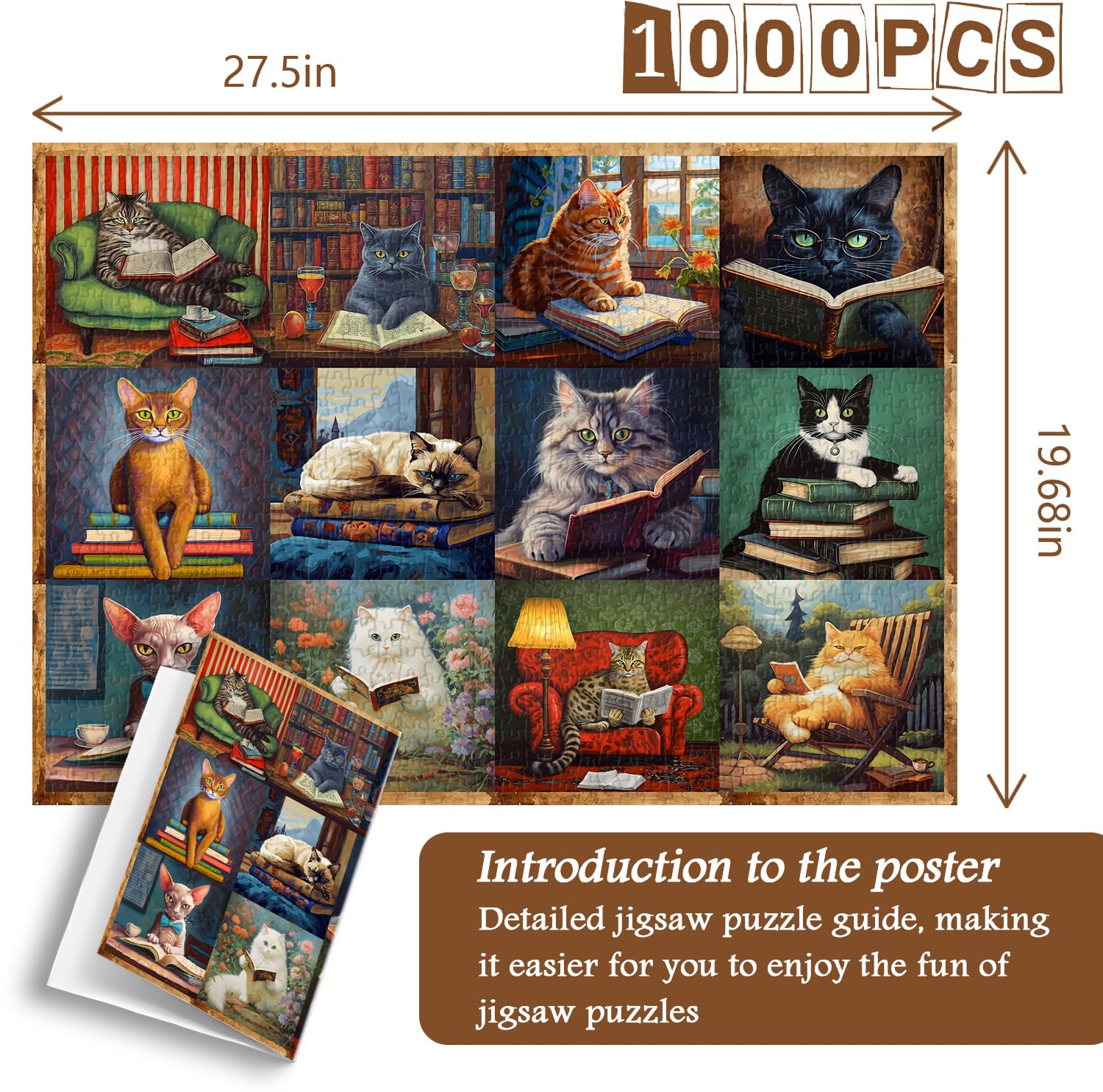 PICKFORU 1000-Piece Vintage Cat Puzzle – Retro Animal Jigsaw for Adults