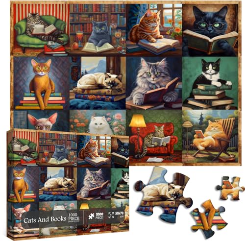 PICKFORU 1000-Piece Vintage Cat Puzzle – Retro Animal Jigsaw for Adults