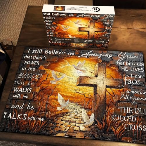 PICKFORU Amazing Grace 1000-Piece Jigsaw Puzzle – Christian Cross with Doves – Religious Puzzle for Adults