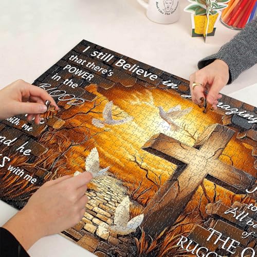 PICKFORU Amazing Grace 1000-Piece Jigsaw Puzzle – Christian Cross with Doves – Religious Puzzle for Adults