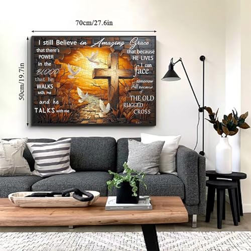 PICKFORU Amazing Grace 1000-Piece Jigsaw Puzzle – Christian Cross with Doves – Religious Puzzle for Adults