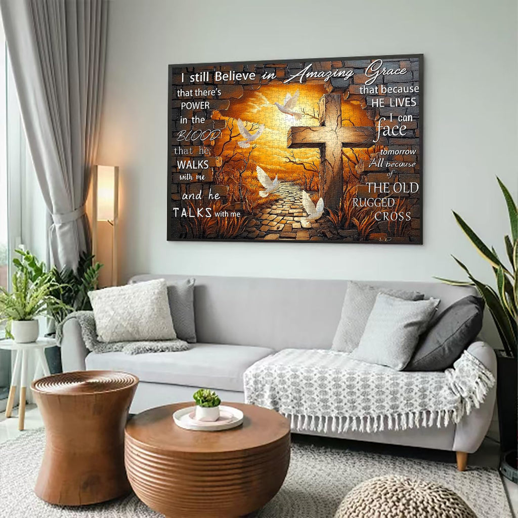 PICKFORU Amazing Grace 1000-Piece Jigsaw Puzzle – Christian Cross with Doves – Religious Puzzle for Adults