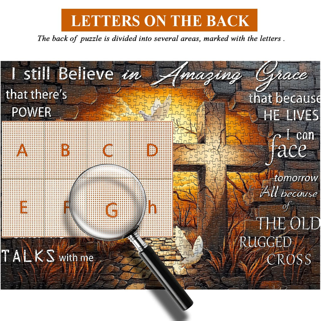 PICKFORU Amazing Grace 1000-Piece Jigsaw Puzzle – Christian Cross with Doves – Religious Puzzle for Adults