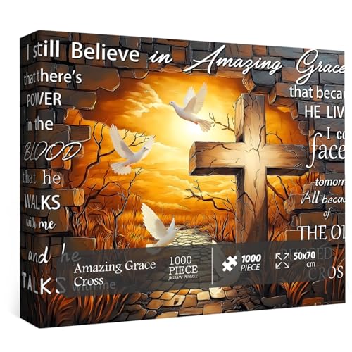 PICKFORU Amazing Grace 1000-Piece Jigsaw Puzzle – Christian Cross with Doves – Religious Puzzle for Adults