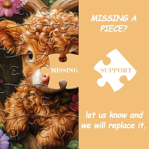 PICKFORU Blossom Calf Puzzle 1000 Pieces – Highland Cow Floral Jigsaw for Adults