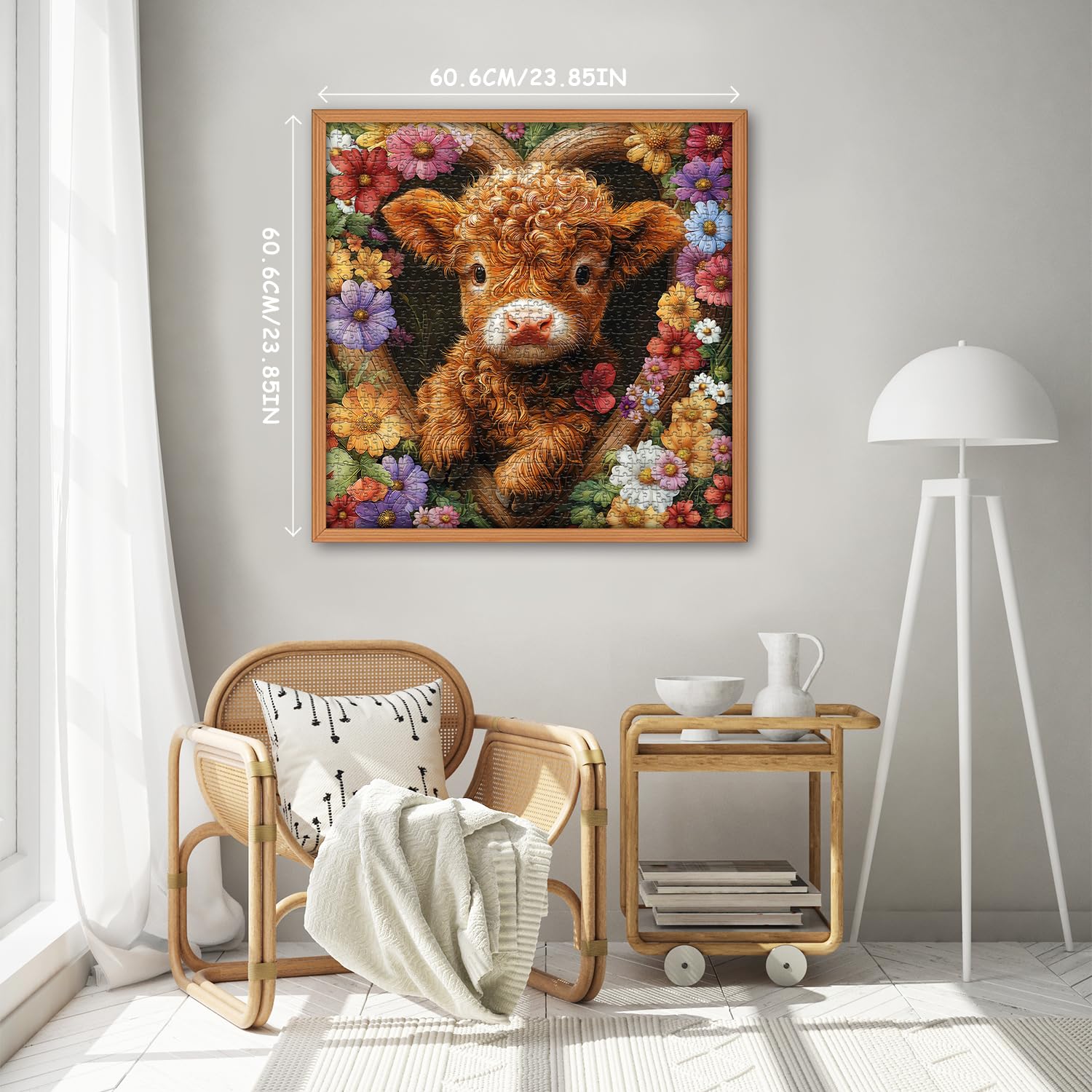 PICKFORU Blossom Calf Puzzle 1000 Pieces – Highland Cow Floral Jigsaw for Adults