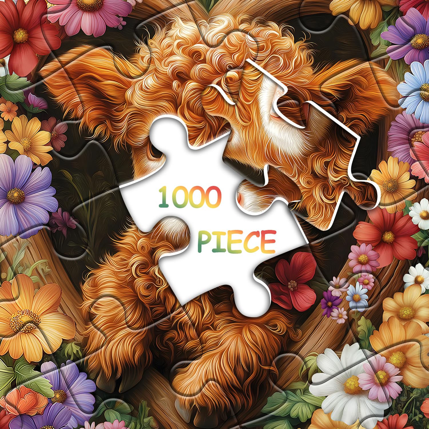 PICKFORU Blossom Calf Puzzle 1000 Pieces – Highland Cow Floral Jigsaw for Adults