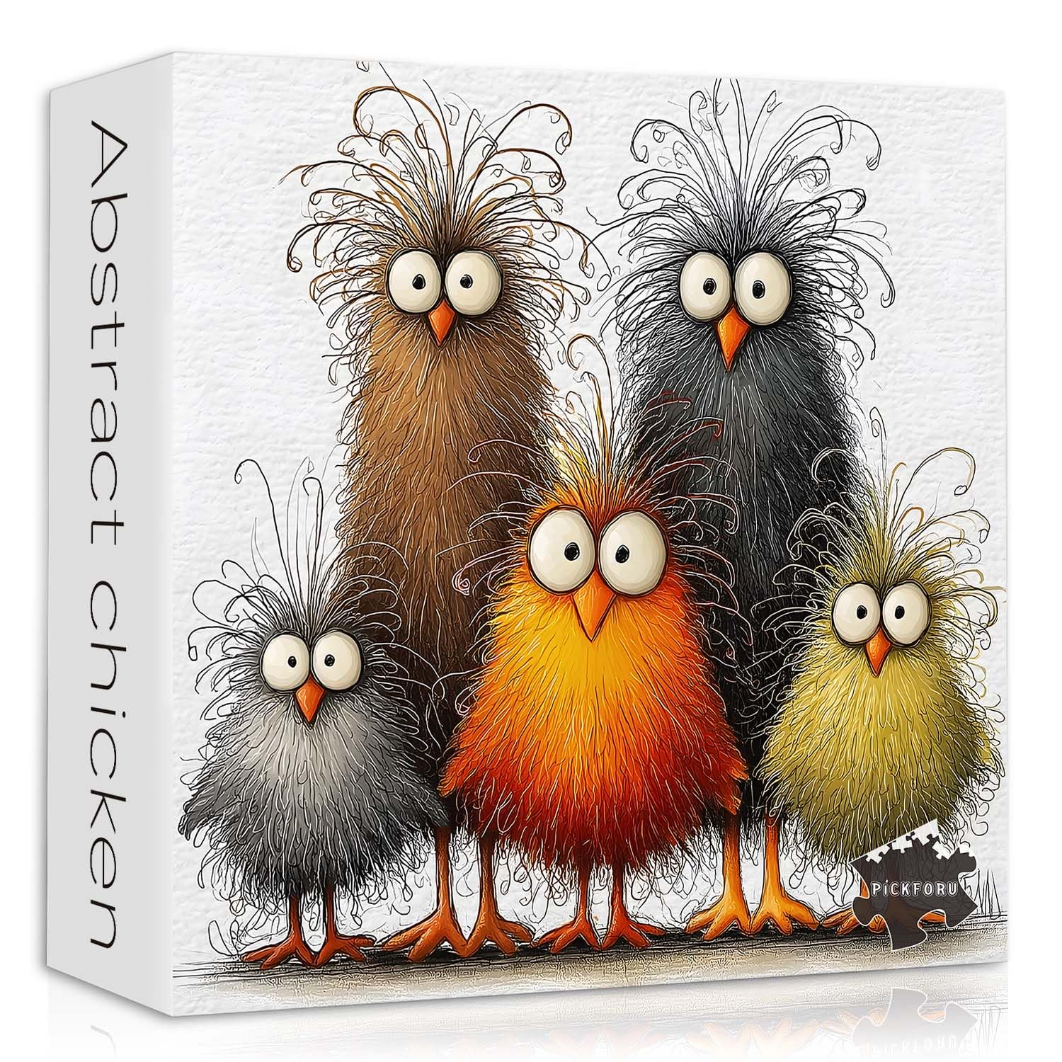PICKFORU Funny Chicken Puzzle 1000 Pieces – Abstract Rooster Jigsaw with Lettered Back