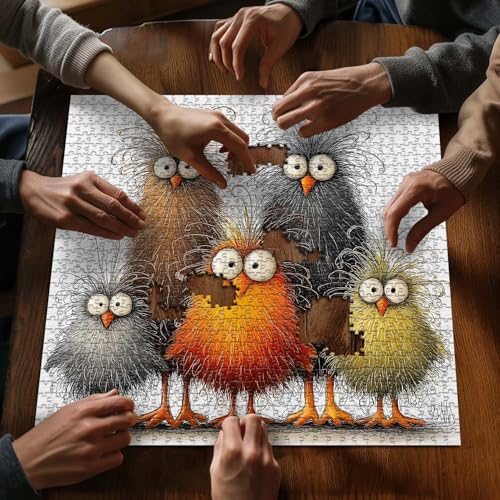 PICKFORU Funny Chicken Puzzle 1000 Pieces – Abstract Rooster Jigsaw with Lettered Back