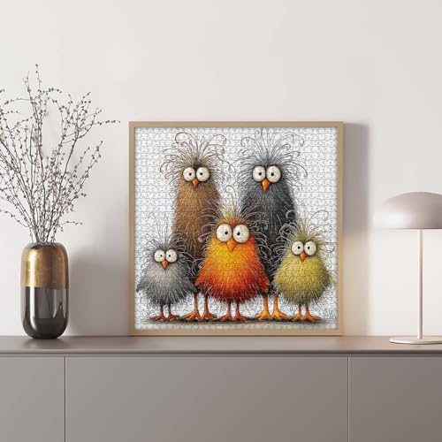 PICKFORU Funny Chicken Puzzle 1000 Pieces – Abstract Rooster Jigsaw with Lettered Back