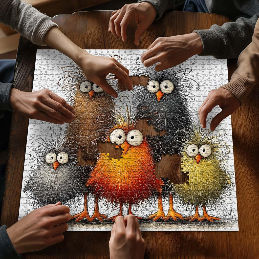 PICKFORU Funny Chicken Puzzle 1000 Pieces – Abstract Rooster Jigsaw with Lettered Back