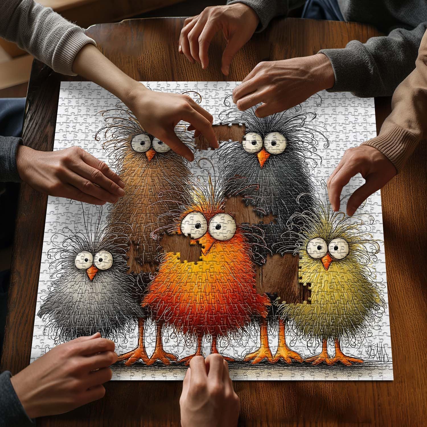 PICKFORU Funny Chicken Puzzle 1000 Pieces – Abstract Rooster Jigsaw with Lettered Back