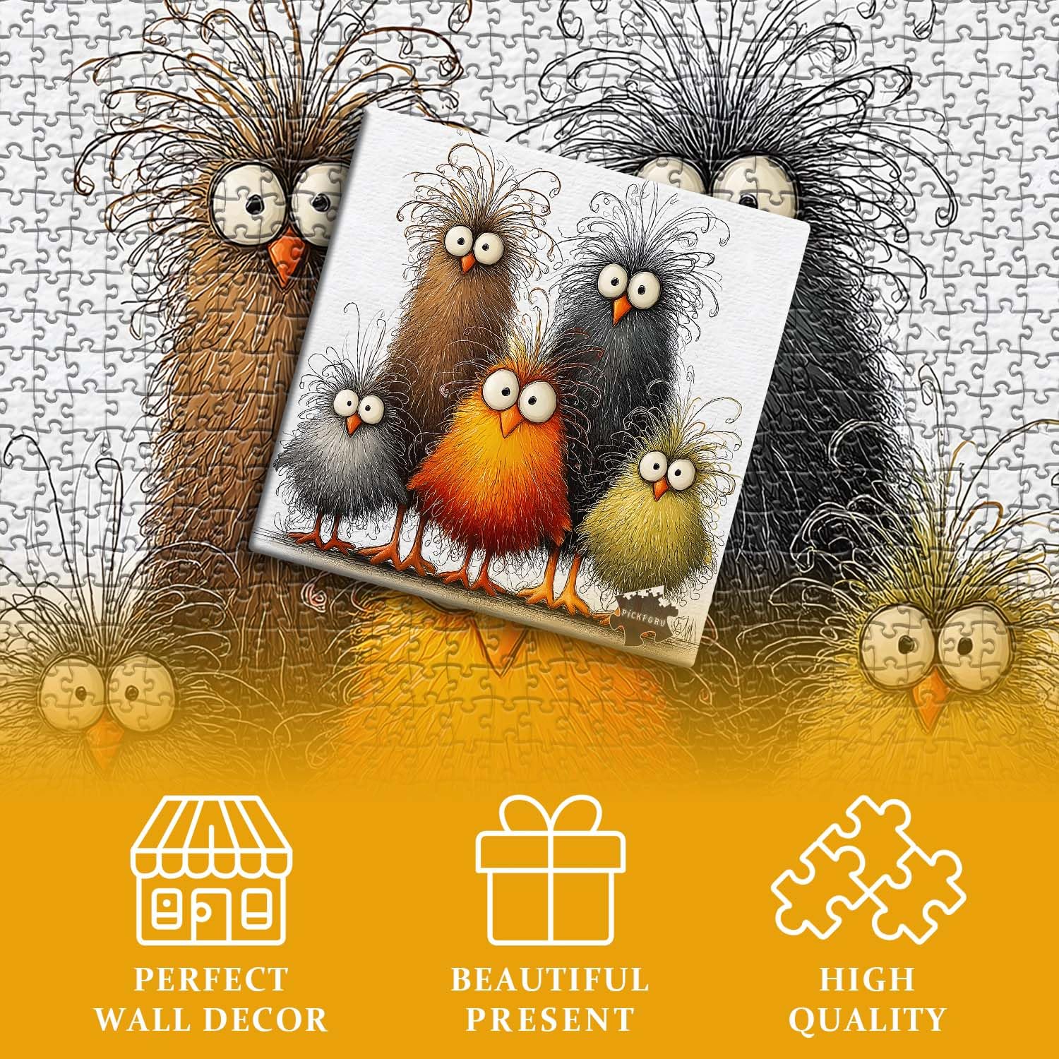 PICKFORU Funny Chicken Puzzle 1000 Pieces – Abstract Rooster Jigsaw with Lettered Back
