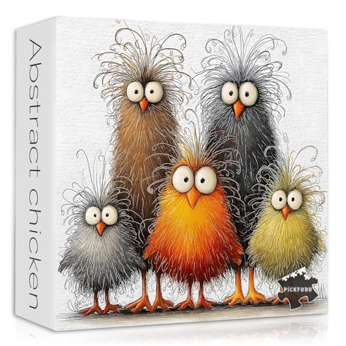 PICKFORU Funny Chicken Puzzle 1000 Pieces – Abstract Rooster Jigsaw with Lettered Back