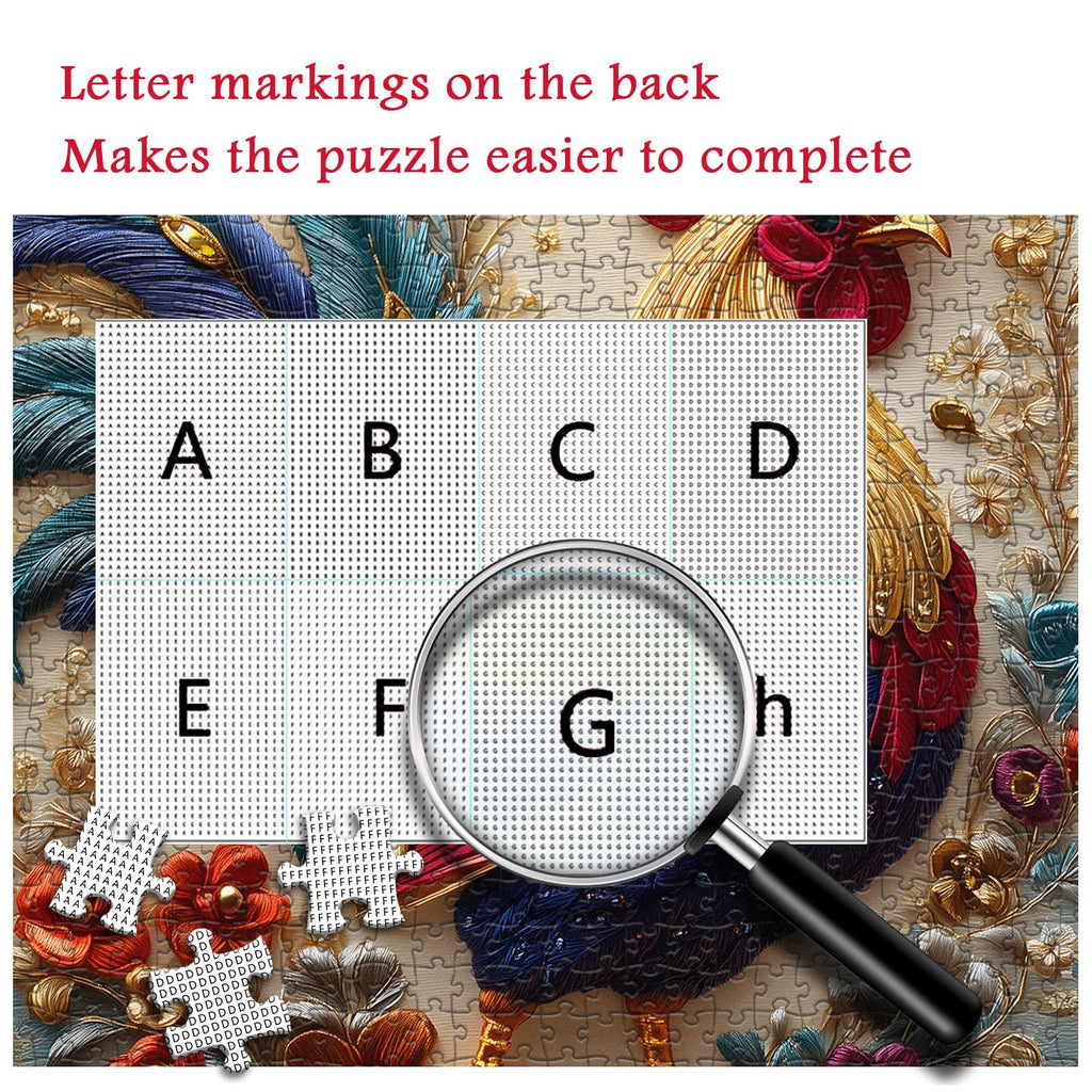 PICKFORU Rooster 1000 Piece Puzzle: Embroidery Art Chicken Jigsaw with Flower Motif