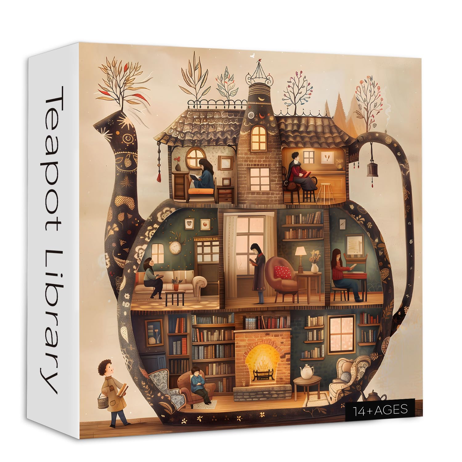 PICKFORU Teapot Library Puzzle – 1000-Piece Vintage Bookshelf Jigsaw for Adults, 23.85 Inches Square