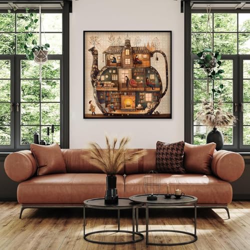 PICKFORU Teapot Library Puzzle – 1000-Piece Vintage Bookshelf Jigsaw for Adults, 23.85 Inches Square