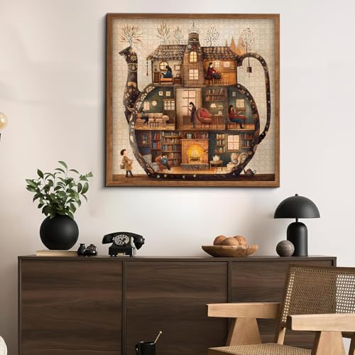 PICKFORU Teapot Library Puzzle – 1000-Piece Vintage Bookshelf Jigsaw for Adults, 23.85 Inches Square