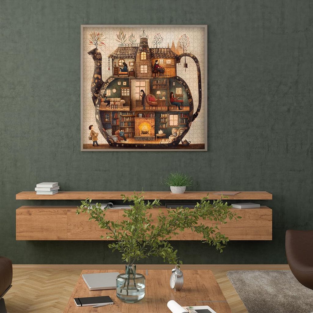 PICKFORU Teapot Library Puzzle – 1000-Piece Vintage Bookshelf Jigsaw for Adults, 23.85 Inches Square
