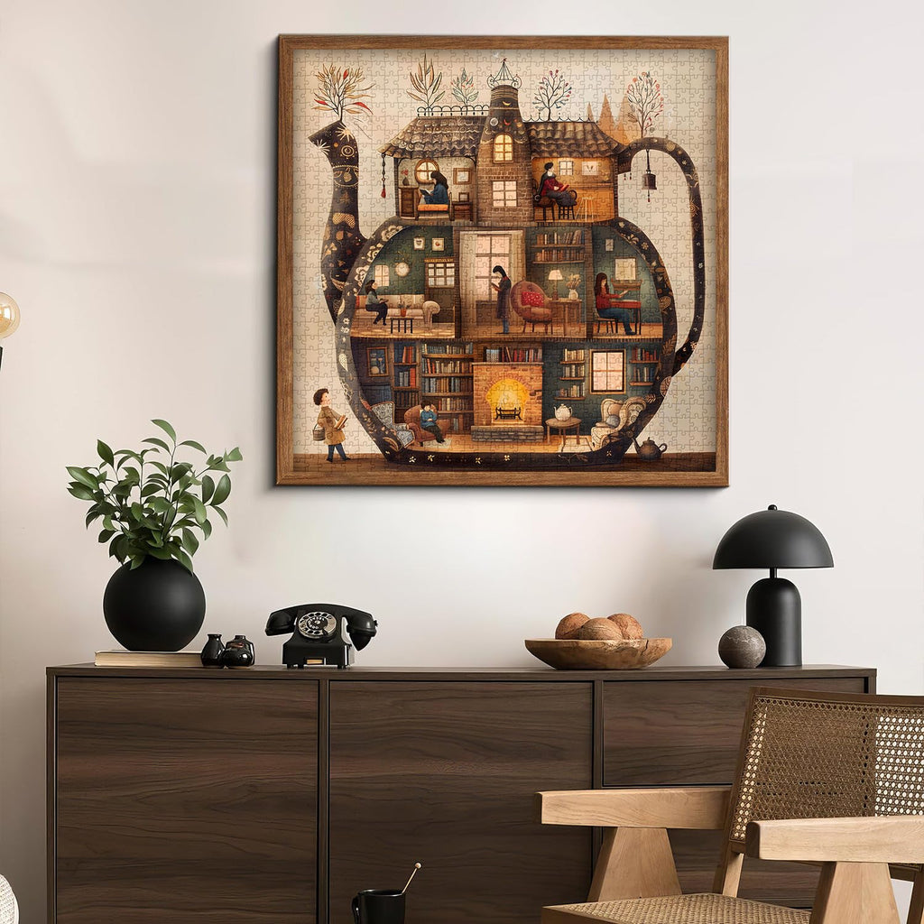 PICKFORU Teapot Library Puzzle – 1000-Piece Vintage Bookshelf Jigsaw for Adults, 23.85 Inches Square
