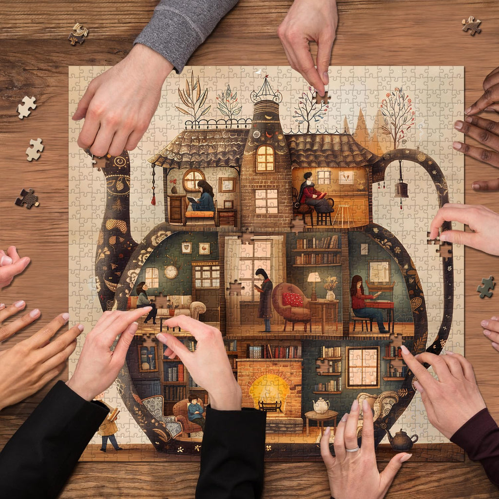 PICKFORU Teapot Library Puzzle – 1000-Piece Vintage Bookshelf Jigsaw for Adults, 23.85 Inches Square