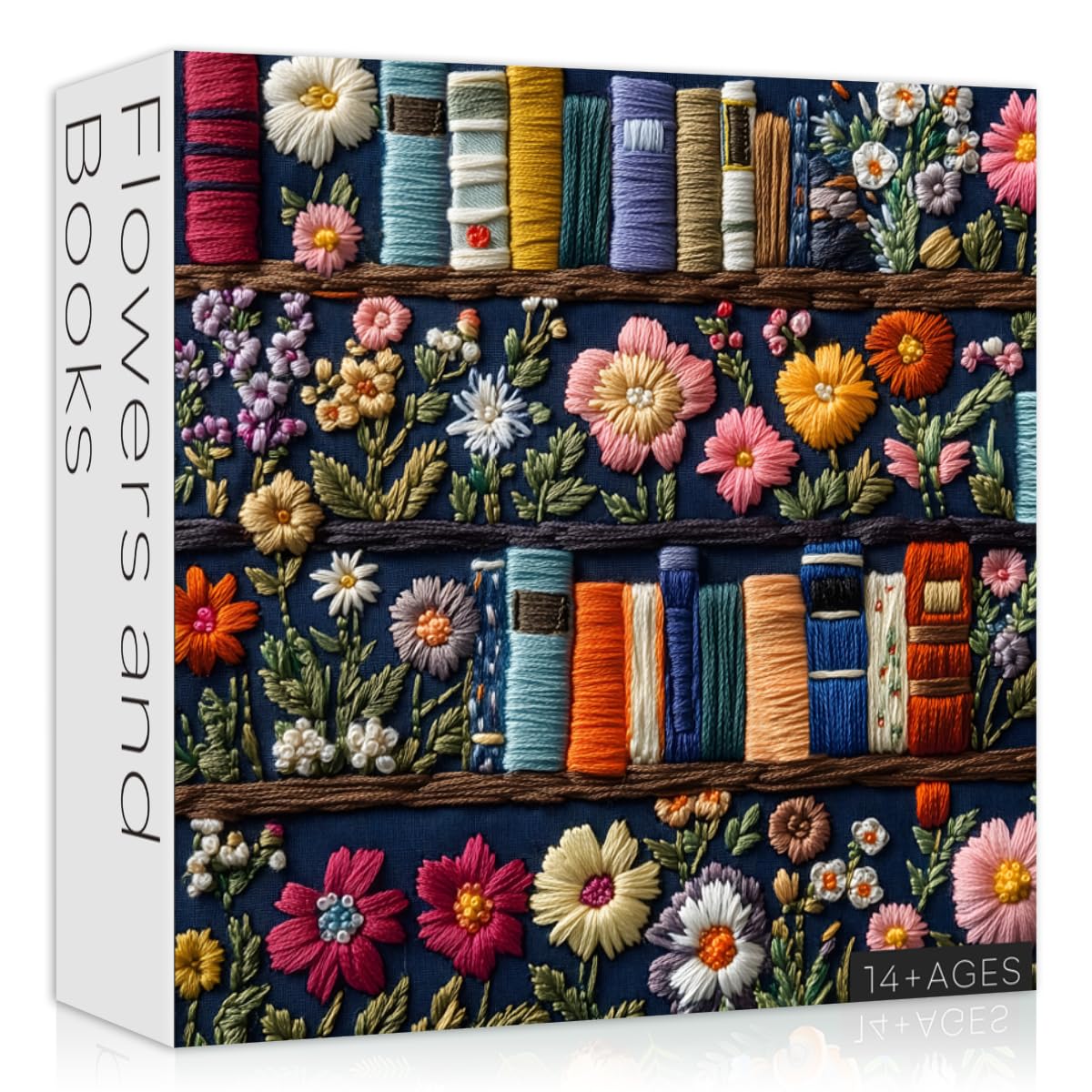 PICKFORU Wildflower Pages 1000 Piece Jigsaw Puzzle – Embroidery-Style Floral Bookshelf Decor for Adults