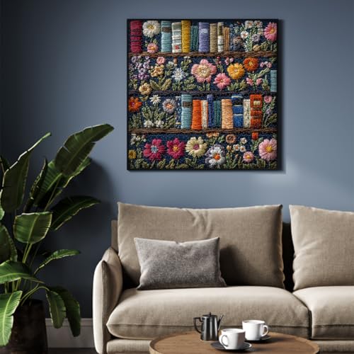 PICKFORU Wildflower Pages 1000 Piece Jigsaw Puzzle – Embroidery-Style Floral Bookshelf Decor for Adults