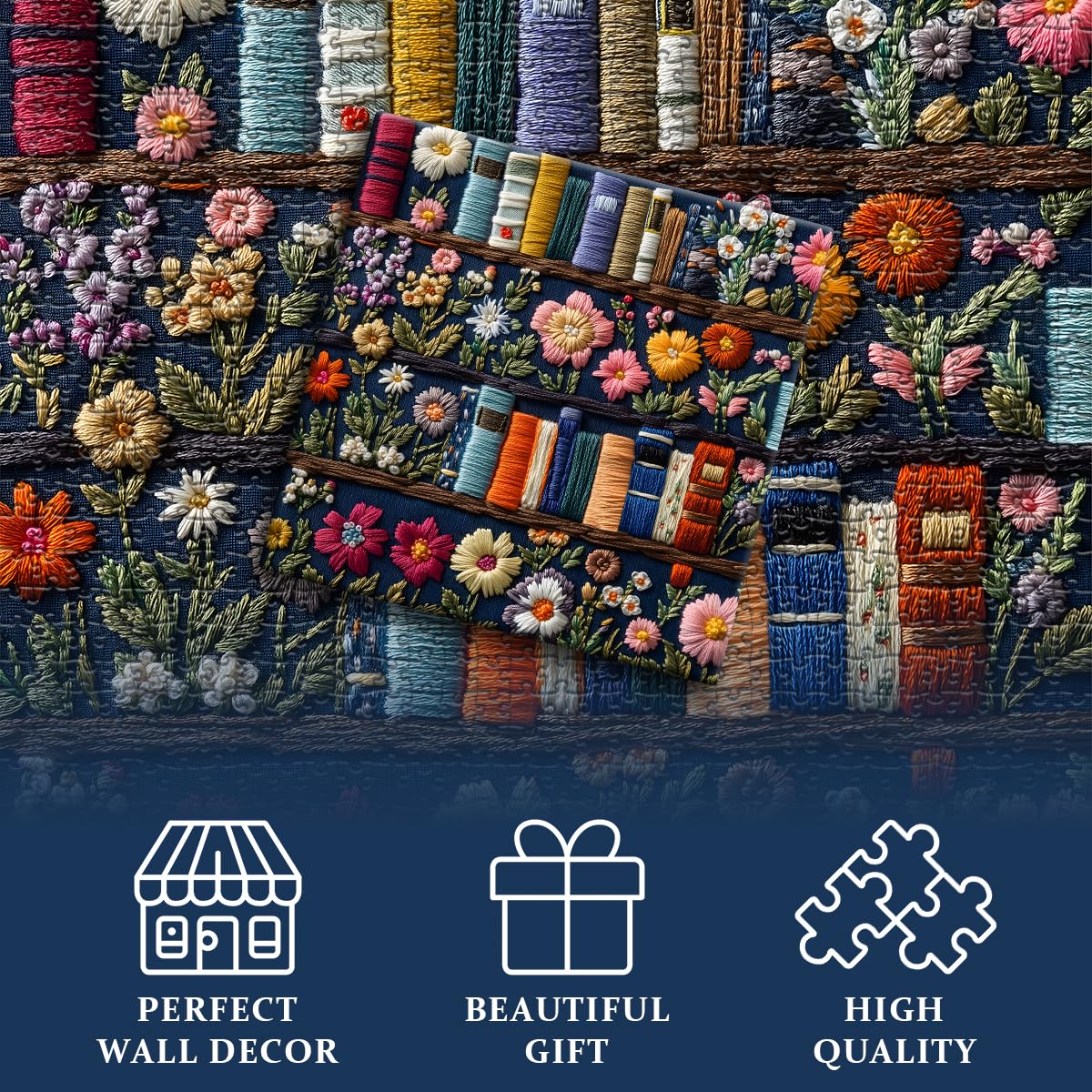 PICKFORU Wildflower Pages 1000 Piece Jigsaw Puzzle – Embroidery-Style Floral Bookshelf Decor for Adults