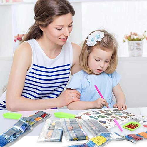 PICNICFUN 5D Diamond Painting Stickers for Kids - 24 Cute Cartoon & Animal Mosaic Craft Kits with Tools