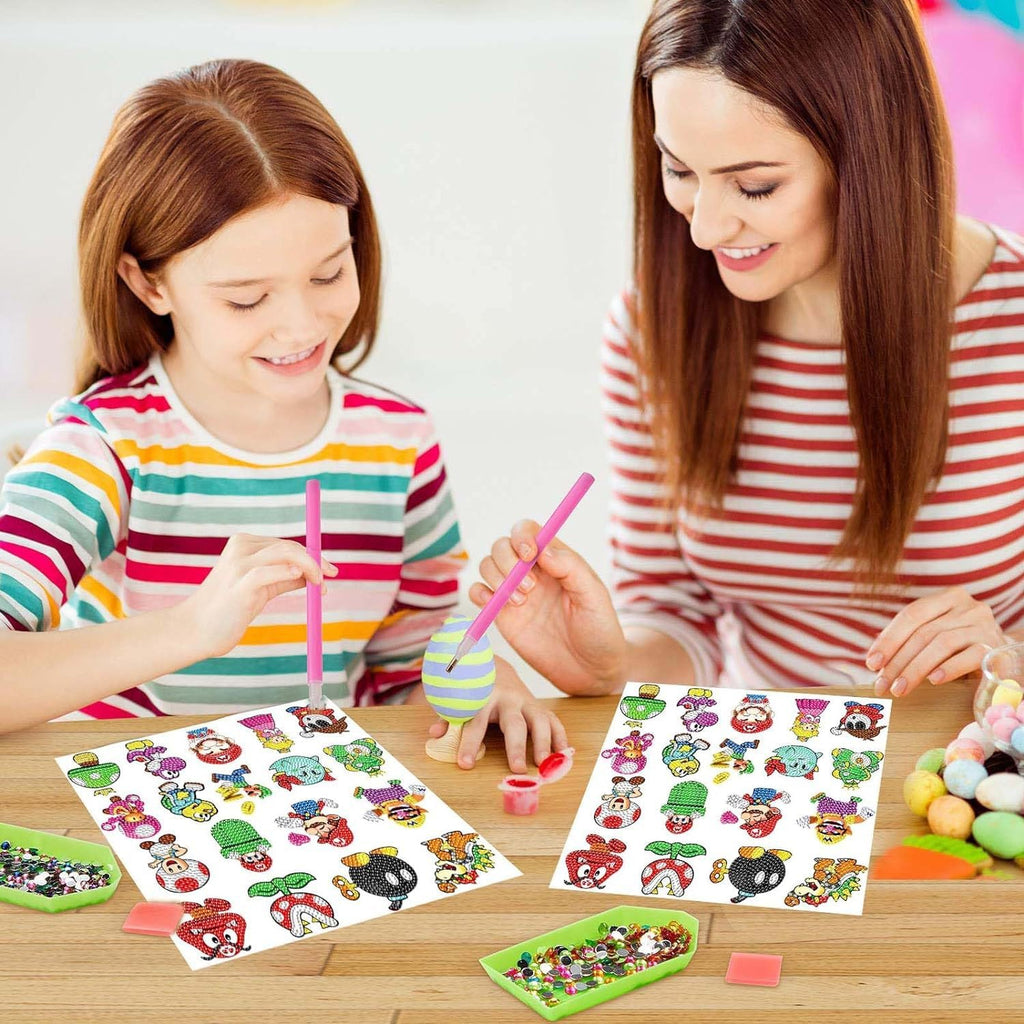 PICNICFUN 5D Diamond Painting Stickers for Kids - 24 Cute Cartoon & Animal Mosaic Craft Kits with Tools