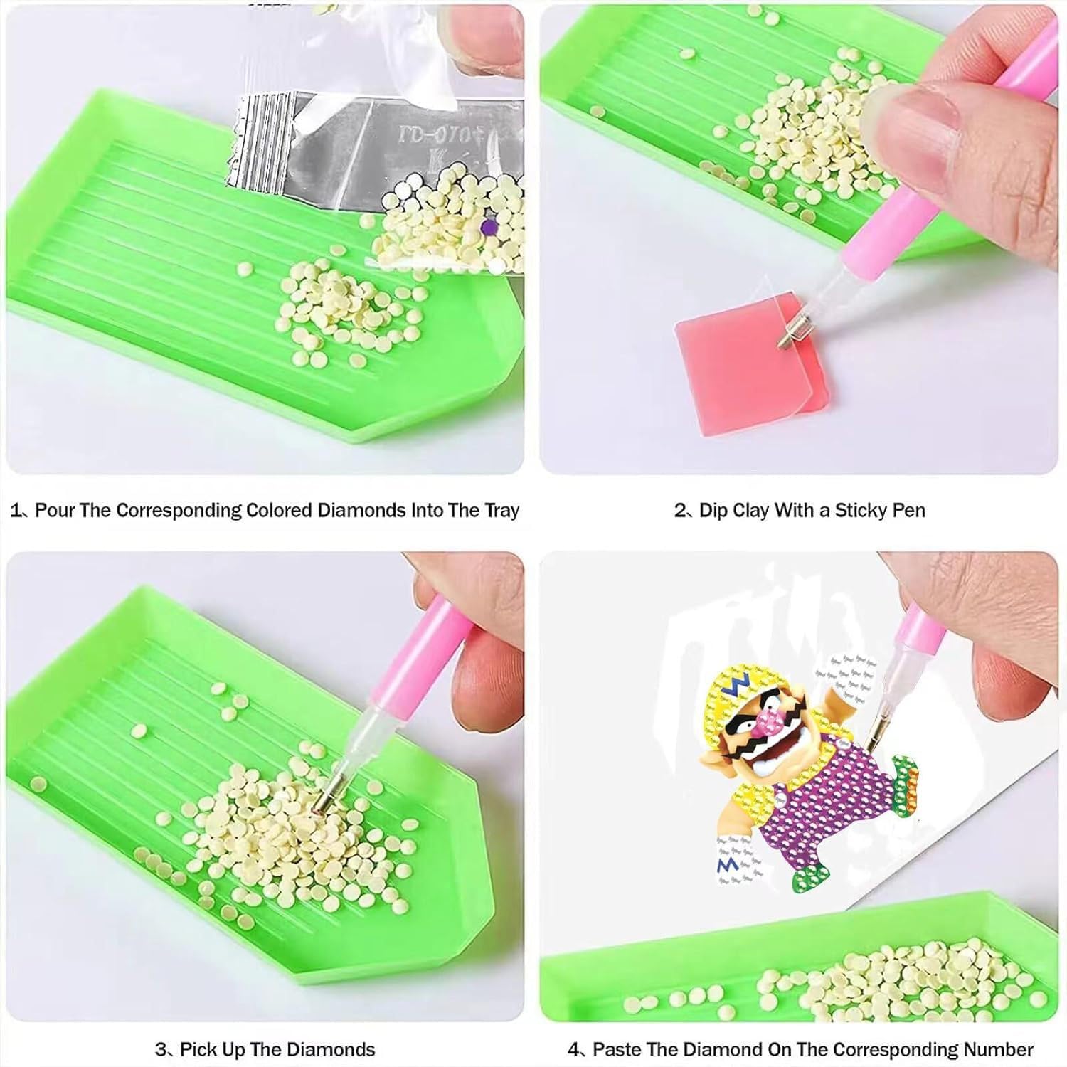 PICNICFUN 5D Diamond Painting Stickers for Kids - 24 Cute Cartoon & Animal Mosaic Craft Kits with Tools
