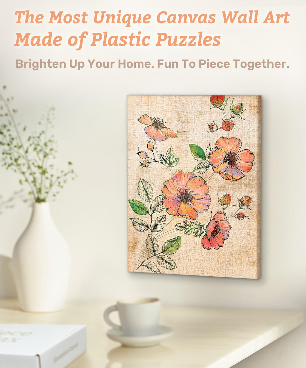 PieceRelax Retro Wild Rose Canvas Wall Art Puzzle - 366 Plastic Pieces for Adults - Unique Home Décor Gift [HN1301]