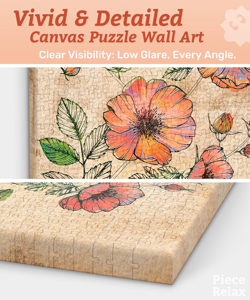 PieceRelax Retro Wild Rose Canvas Wall Art Puzzle - 366 Plastic Pieces for Adults - Unique Home Décor Gift [HN1301]