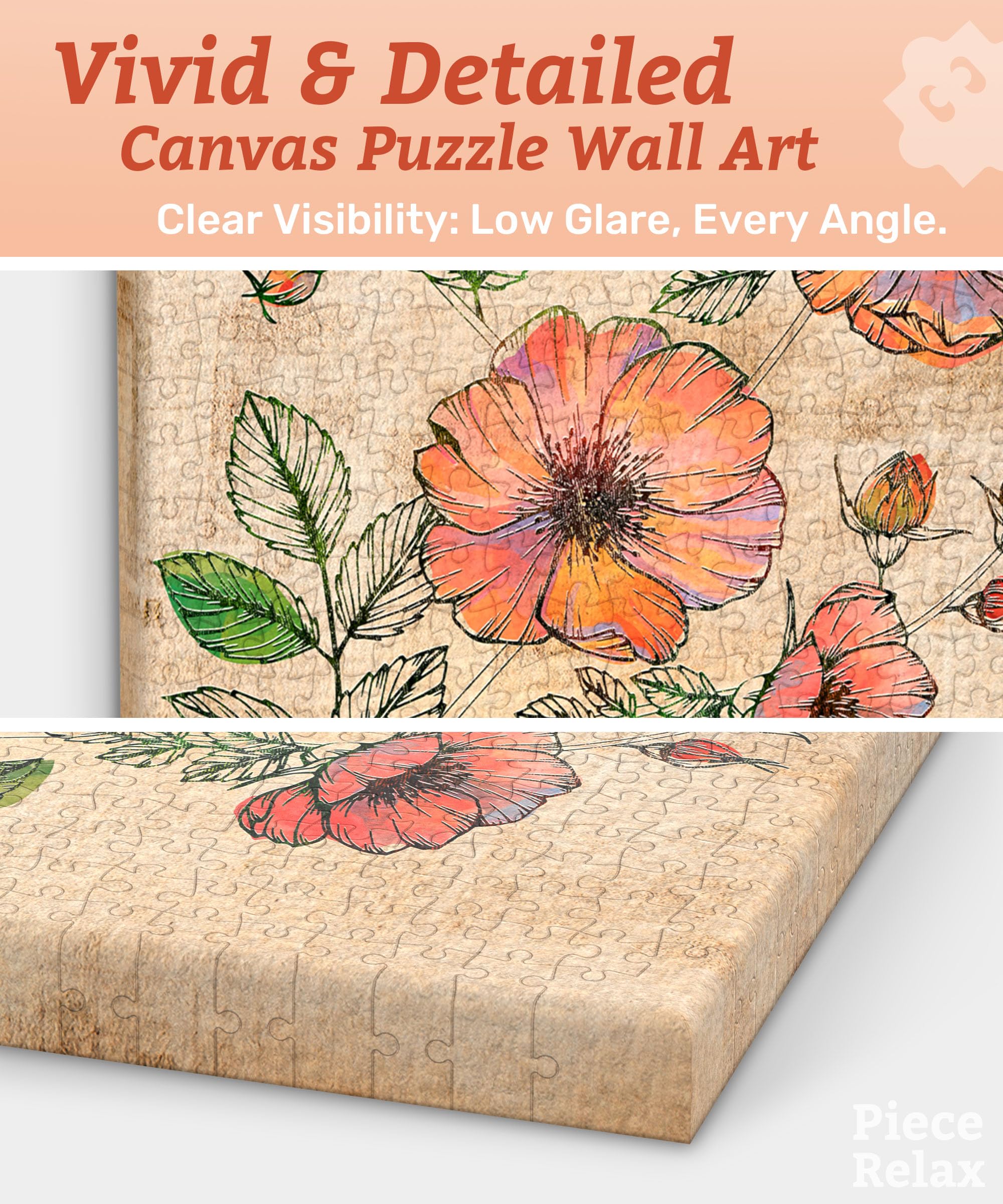 PieceRelax Retro Wild Rose Canvas Wall Art Puzzle - 366 Plastic Pieces for Adults - Unique Home Décor Gift [HN1301]