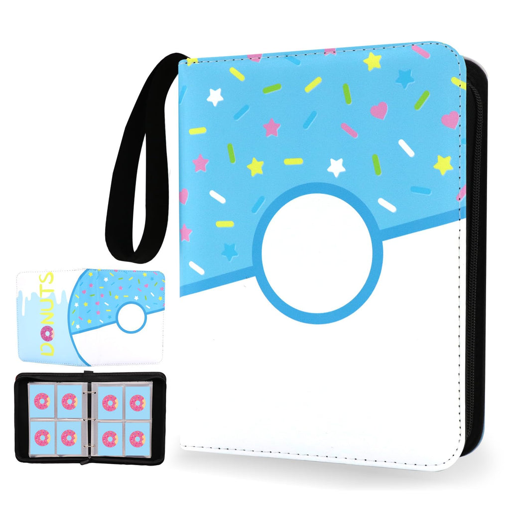 Piefectpie 400-Pocket Card Binder – Blue Donut 4-Slot Trading Card Album with Zipper Closure