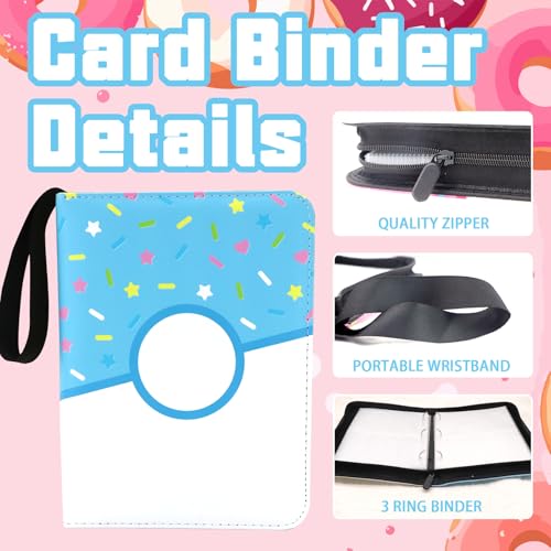 Piefectpie 400-Pocket Card Binder – Blue Donut 4-Slot Trading Card Album with Zipper Closure