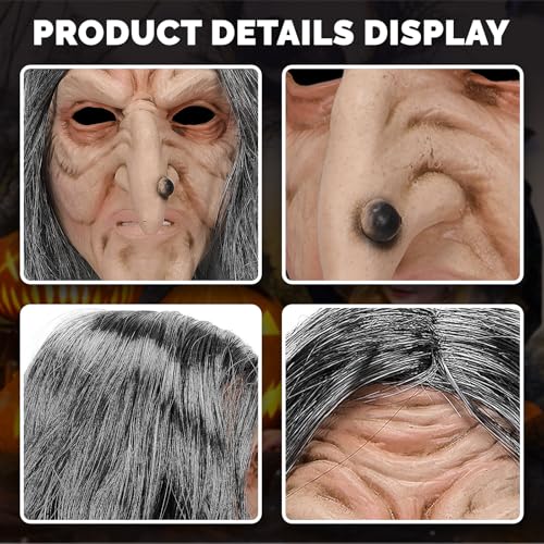 Pigmiss Creepy Old Lady Witch Mask – Realistic Latex Halloween Costume Prop