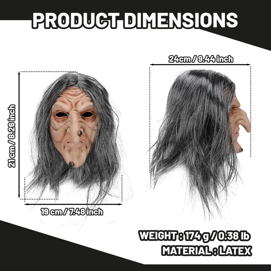 Pigmiss Creepy Old Lady Witch Mask – Realistic Latex Halloween Costume Prop